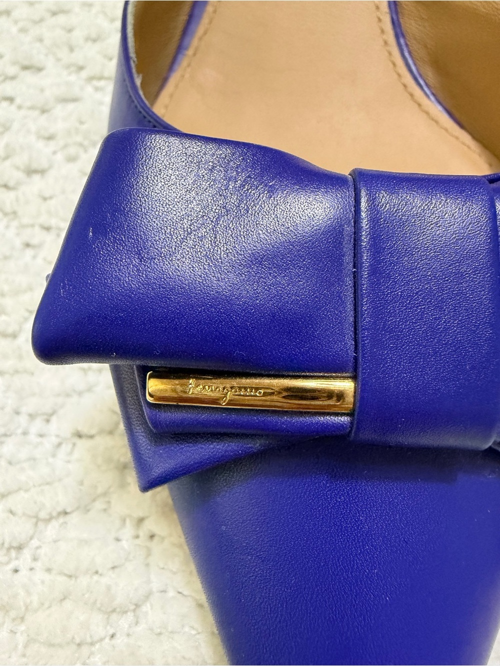 Salvatore Ferragamo Blue Leather Rietta Bow D'orsay Pointed Toe Women’s Size 10 - Picture 3 of 16